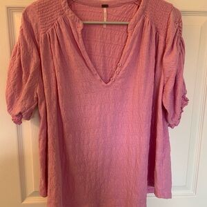 Free People Pink Ribbed Short Sleeve Blouse